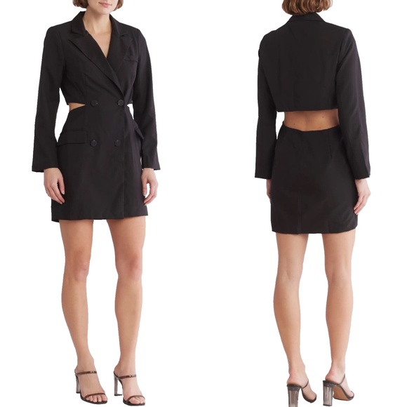 NEW KNOW ONE CARES Black OPEN BACK Blazer TUXEDO Crepe COCKTAIL Mini DRESS M - Picture 1 of 11